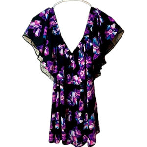Michel studio collection sleeveless purple floral layered blouse Size 20